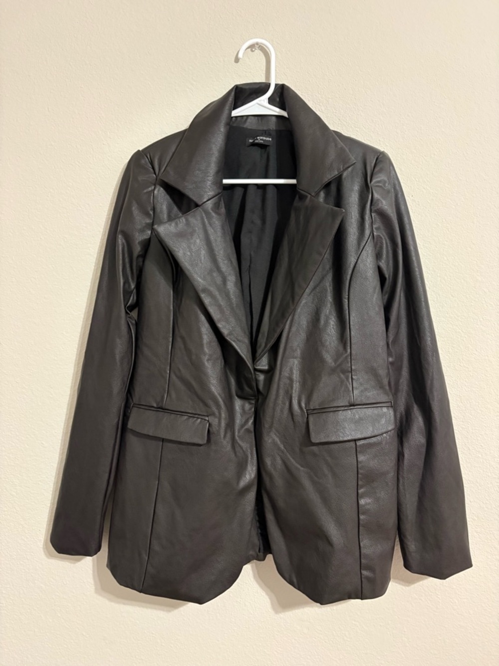 naked wardrobe Oversized Black Faux Leather Blazer Jacket